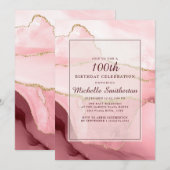 Roze Burgundy Gold Marble Agate 100th Birthday Kaart (Voorkant / Achterkant)