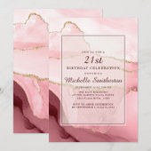 Roze Burgundy Gold Marble Agate 21st Birthday Kaart (Voorkant / Achterkant)
