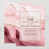 Roze Burgundy Gold Marble Agate 60th Birthday Kaart (Voorkant / Achterkant)