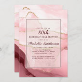 Roze Burgundy Gold Marble Agate 80th Birthday Kaart (Voorkant / Achterkant)