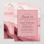 Roze Burgundy Gold Marble Agate Sweet 16 Kaart (Voorkant / Achterkant)