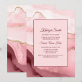 Roze Burgundy Red Marble Trunk Party Invite Kaart (Voorkant / Achterkant)