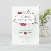 Roze Burgundy Roos gedrukte of digitale trouwuitno Kaart (Staand voorkant)