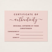 Roze Burgundy Script Certificate of Authenticity Visitekaartje (Voorkant)