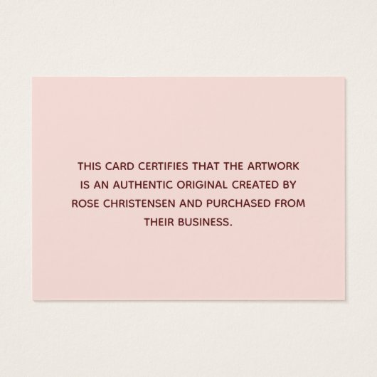 Roze Burgundy Script Certificate of Authenticity Visitekaartje (Achterkant)