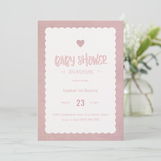 Roze Burlap Baby shower Uitnodiging - Blank Revers (Staand voorkant)