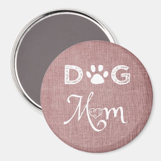 Roze Burlap Dog Mam Magnet (Voorkant / Achterkant)