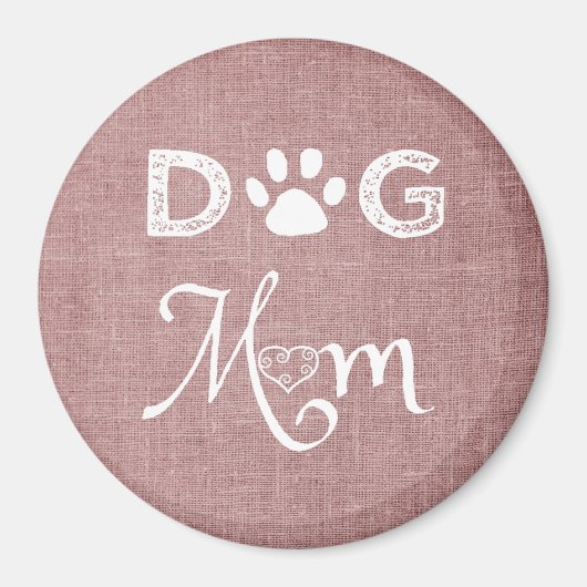 Roze Burlap Dog Mam Magnet (Voorkant)