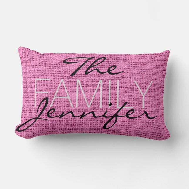 Roze Burlap Rustic Linen Monogram Kussen (Voorkant)
