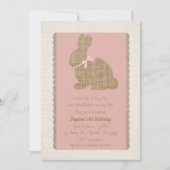 Roze & Burlap Rustiek konijn Pasen 1e verjaardag Kaart (Voorkant)