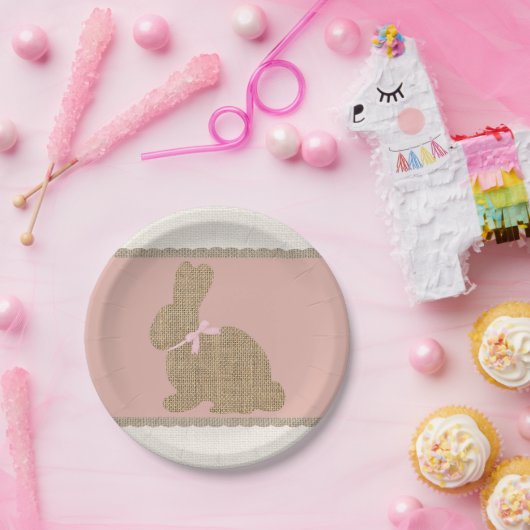 Roze & Burlap rustieke konijn paasfeest Baby showe Papieren Bordje (Feest)