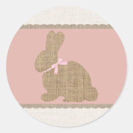 Roze & Burlap rustieke konijn paasfeest Baby showe Ronde Sticker