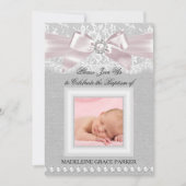 Roze bus & kant foto Baptism/Christening Invite Kaart (Voorkant)