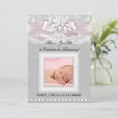 Roze bus & kant foto Baptism/Christening Invite Kaart (Staand voorkant)