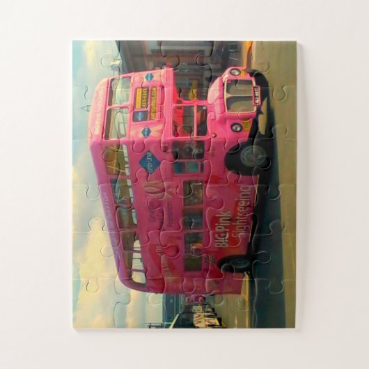 Roze bus met dubbele decker legpuzzel (Verticaal)