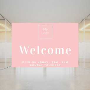 Roze business logo openingstijden welkom raamsticker