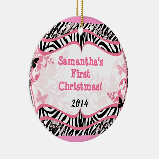 Roze Buttefly Zebra Gepersonaliseerde naam Ornamen Keramisch Ornament (Rechts)