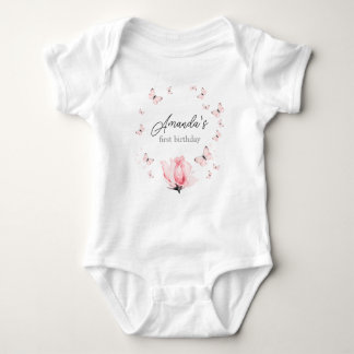 Roze Butterflies 1e verjaardag baby-pak Romper