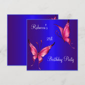 Roze Butterflies 21e verjaardag Blauw Kaart (Voorkant / Achterkant)