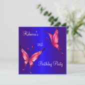 Roze Butterflies 21e verjaardag Blauw Kaart (Staand voorkant)