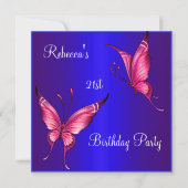 Roze Butterflies 21e verjaardag Blauw Kaart (Voorkant)