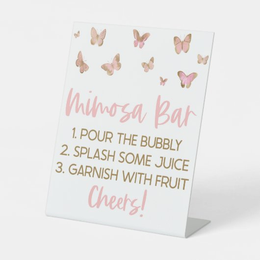 Roze Butterflies Brunch Mimosa Bar Reclamebord Met Voetstuk (Voorkant)