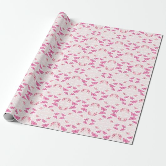 Roze Butterflies Cadeaupapier (Uitgerold)