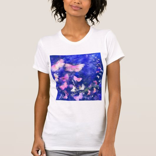Roze Butterflies die T-shirt trekken (Voorkant)