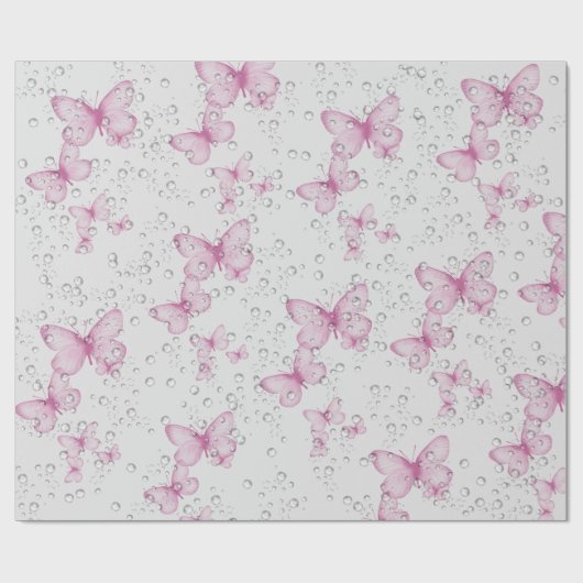 Roze Butterflies en bubels Cadeaupapier (Vlak)