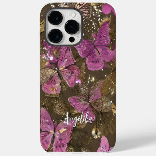 Roze Butterflies en Flowers Gepersonaliseerde naam Case-Mate iPhone 14 Pro Max Hoesje