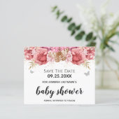 Roze Butterflies Floral Baby shower Sparen de Datu (Staand voorkant)