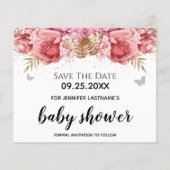 Roze Butterflies Floral Baby shower Sparen de Datu (Voorkant)