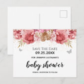 Roze Butterflies Floral Baby shower Sparen de Datu Briefkaart (Voorkant / Achterkant)