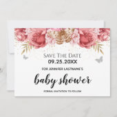 Roze Butterflies Floral Baby shower Sparen de Datu Kaart (Voorkant)