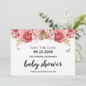 Roze Butterflies Floral Baby shower Sparen de Datu Kaart (Staand voorkant)