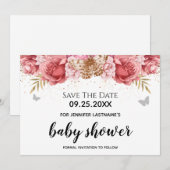 Roze Butterflies Floral Baby shower Sparen de Datu Kaart (Voorkant / Achterkant)
