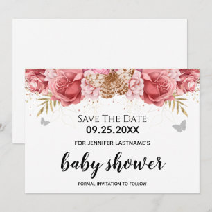 Roze Butterflies Floral Baby shower Sparen de Datu Kaart