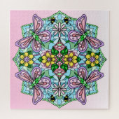 Roze Butterflies Flowers and Bees Mandala Legpuzzel (Horizontaal)