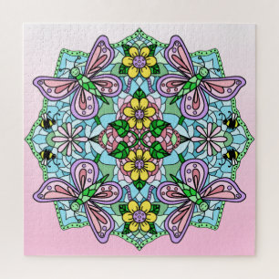 Roze Butterflies Flowers and Bees Mandala Legpuzzel