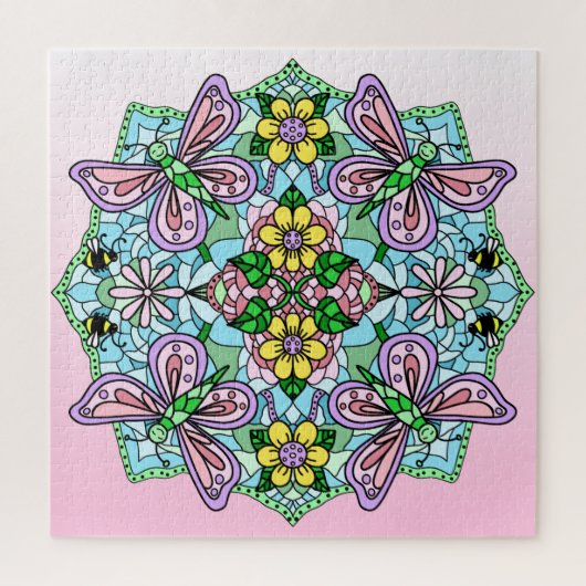 Roze Butterflies Flowers and Bees Mandala Legpuzzel (Verticaal)