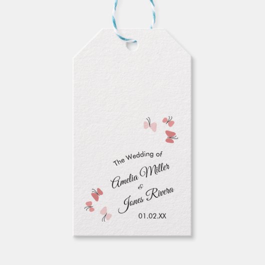 Roze Butterflies Garden Romantic Simple Wedding Cadeaulabel (Voorkant)