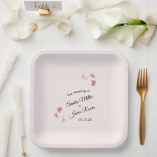 Roze Butterflies Garden Romantic Simple Wedding Papieren Bordje