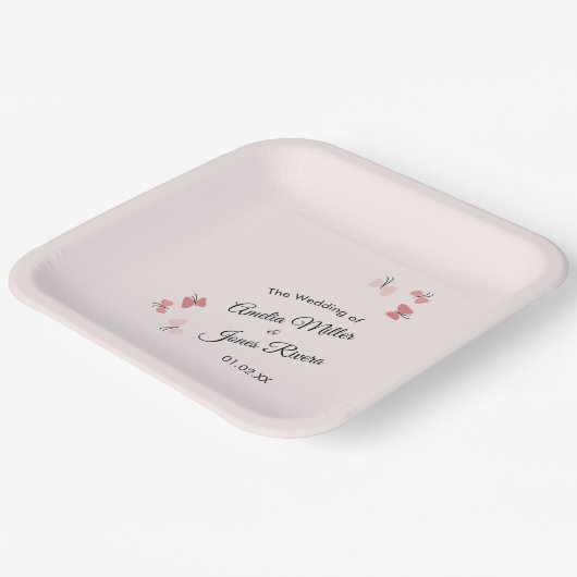 Roze Butterflies Garden Romantic Simple Wedding Papieren Bordje (Gebogen)