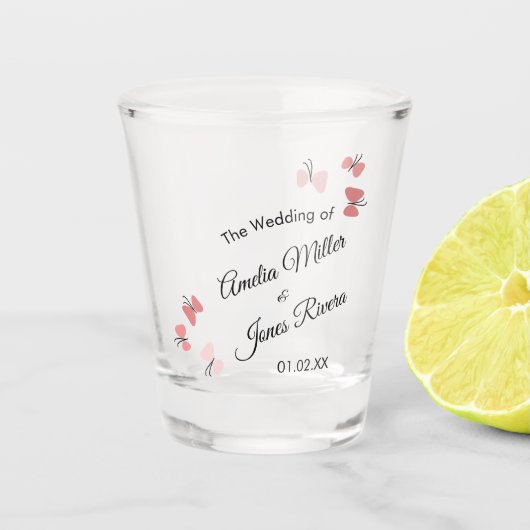 Roze Butterflies Garden Romantic Simple Wedding Shot Glas (Voorkant)