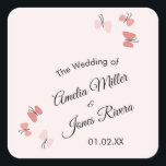 Roze Butterflies Garden Romantic Simple Wedding Vierkante Sticker<br><div class="desc">Wedding Butterflies in roze illustratie voor een tuinhuwelijk</div>