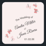 Roze Butterflies Garden Romantic Simple Wedding Vierkante Sticker<br><div class="desc">Wedding Butterflies in roze illustratie voor een tuinhuwelijk</div>