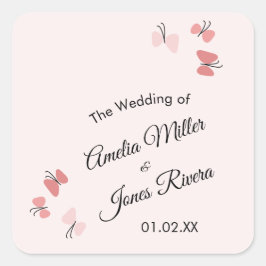 Roze Butterflies Garden Romantic Simple Wedding Vierkante Sticker