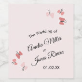 Roze Butterflies Garden Romantic Simple Wedding Wijn Etiket (Enkel label)