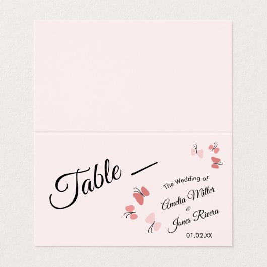 Roze Butterflies Garden Romantic Wedding Visitekaartje (Buitenkant ongevouwen)