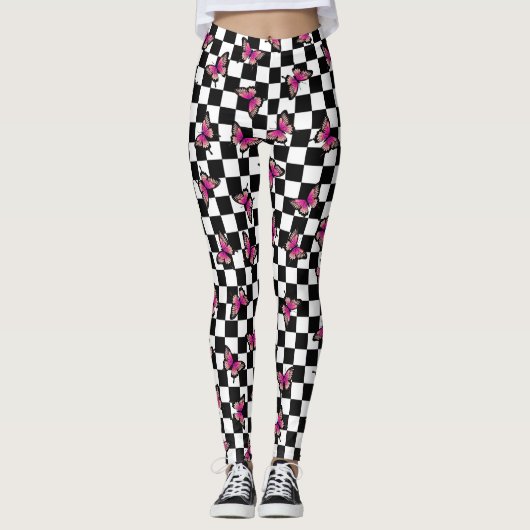 Roze Butterflies Gecontroleerde Leggings van de Sp (Voorkant)